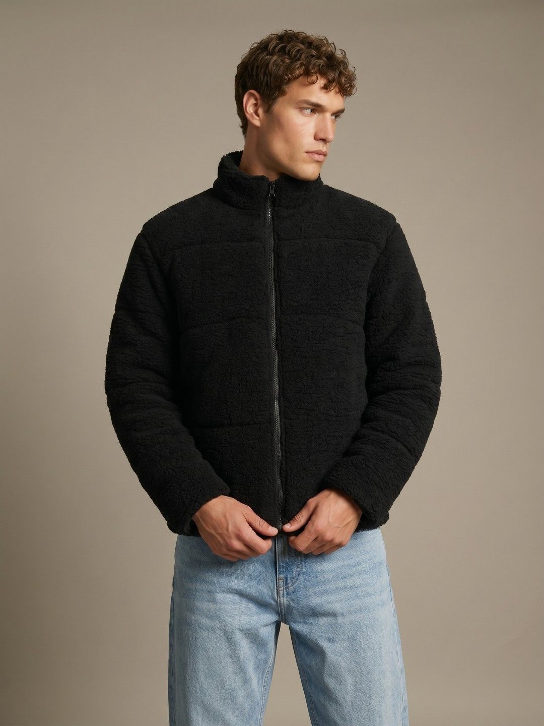 glitchez Faux Fur Detail Mock Collar Puffer Jacket