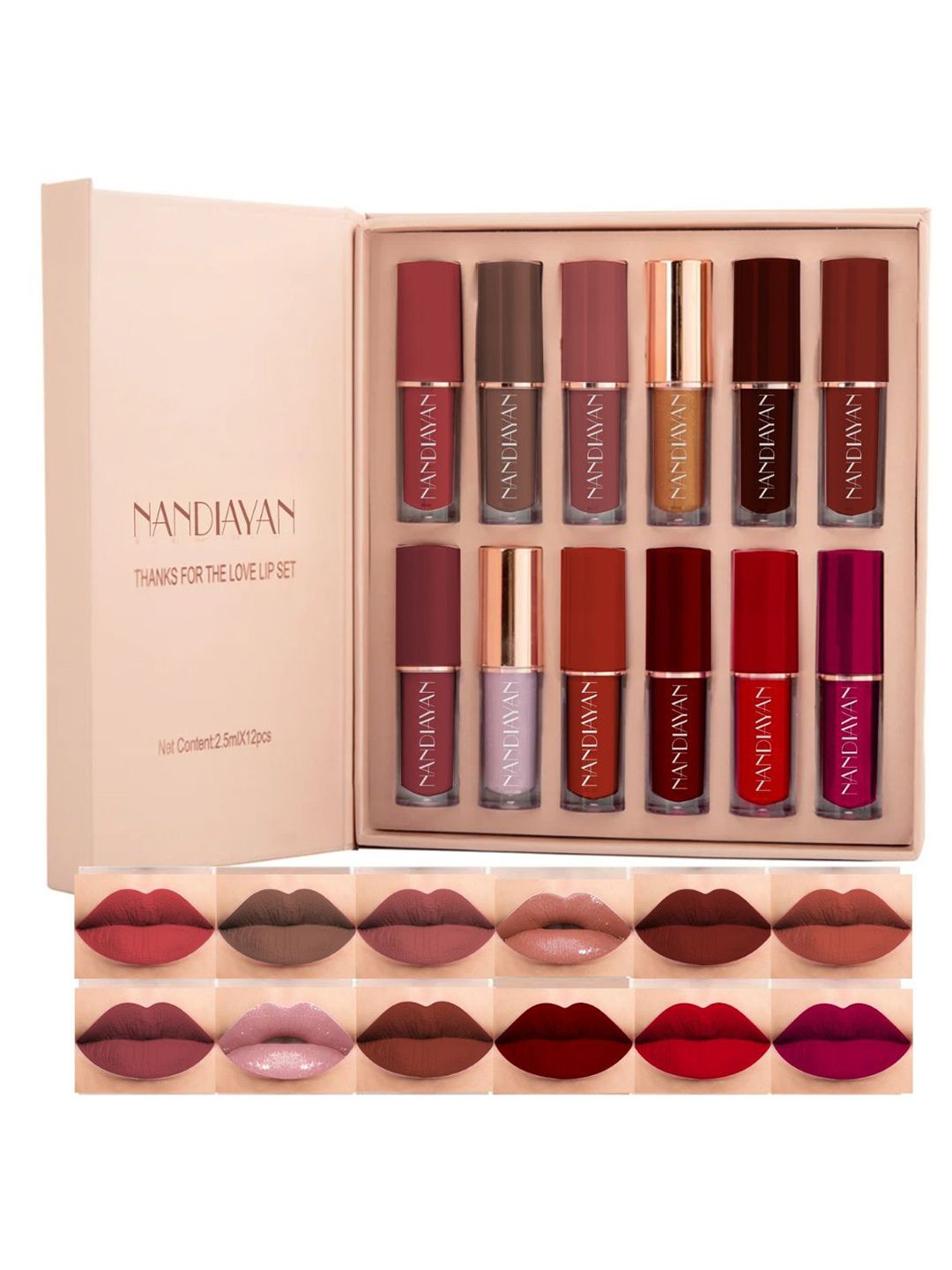 nandiayan Women Liquid Lipstick Set of 12 Smudge Proof Matte Shades -2.5ml Each