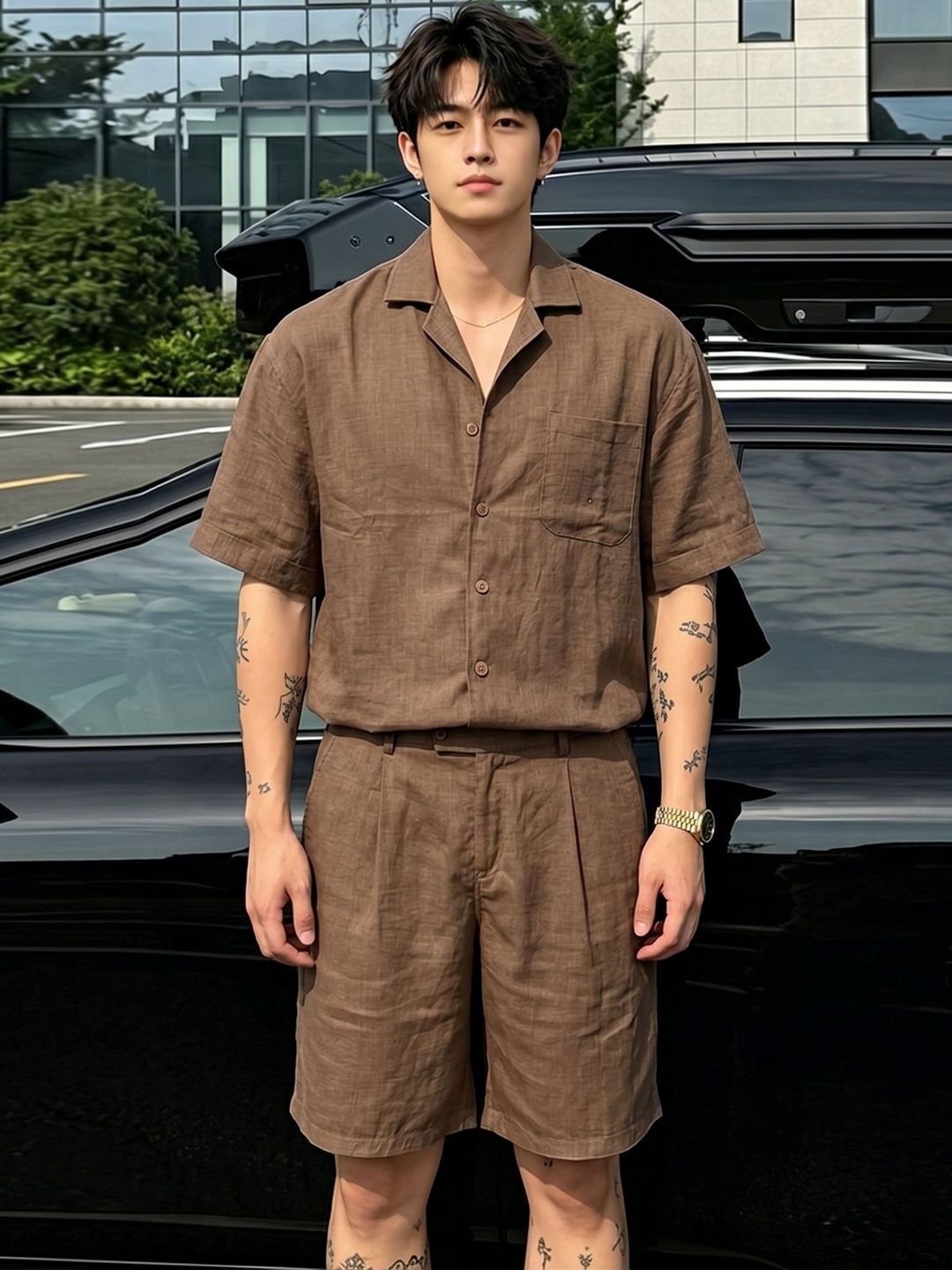 StyleCast x Revolte StyleCast x Revolte Solid Shirt With Shorts Co-Ords