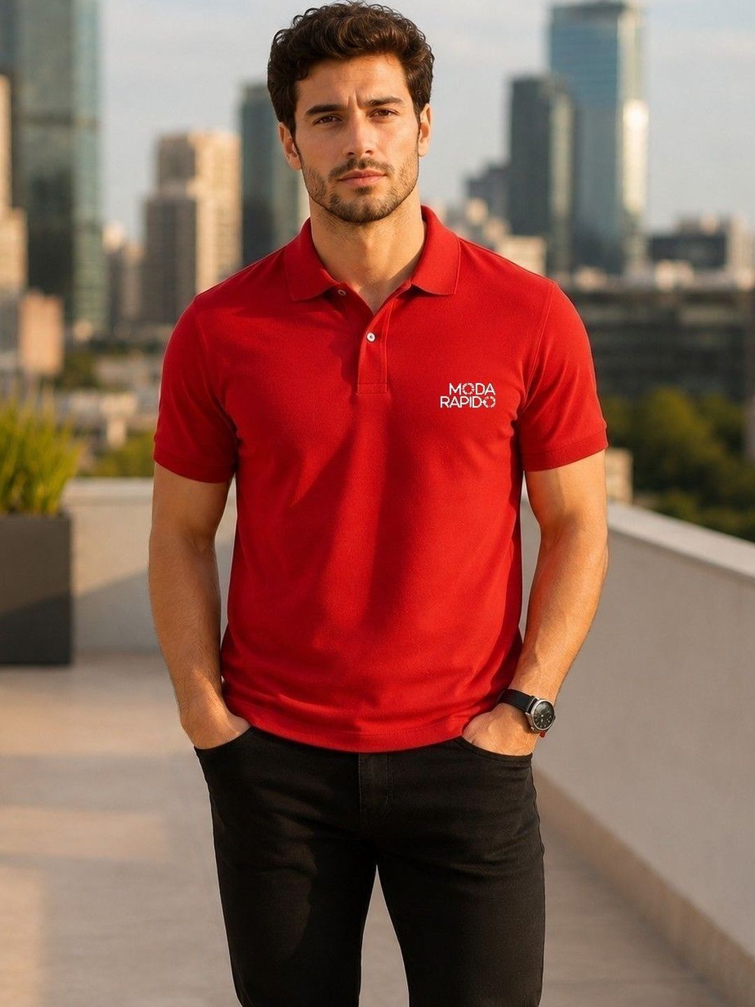 Moda Rapido Men Brand Logo Polo Collar T-shirt