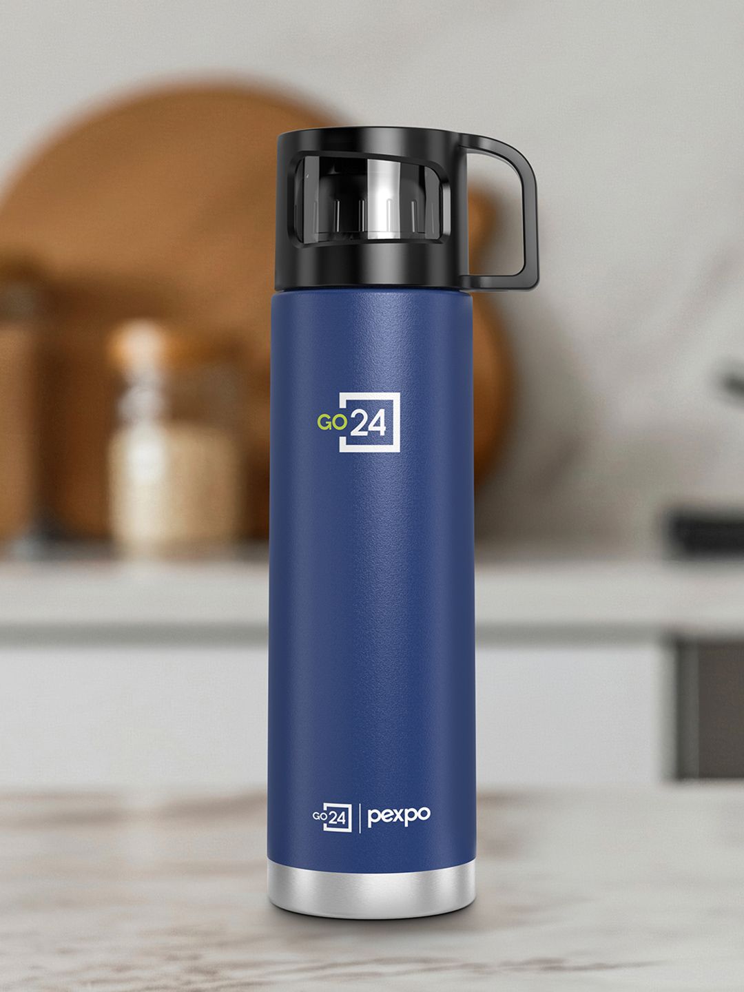 Go24 Navy Blue Solid Stainless Steel Spill Proof Flask - 1L