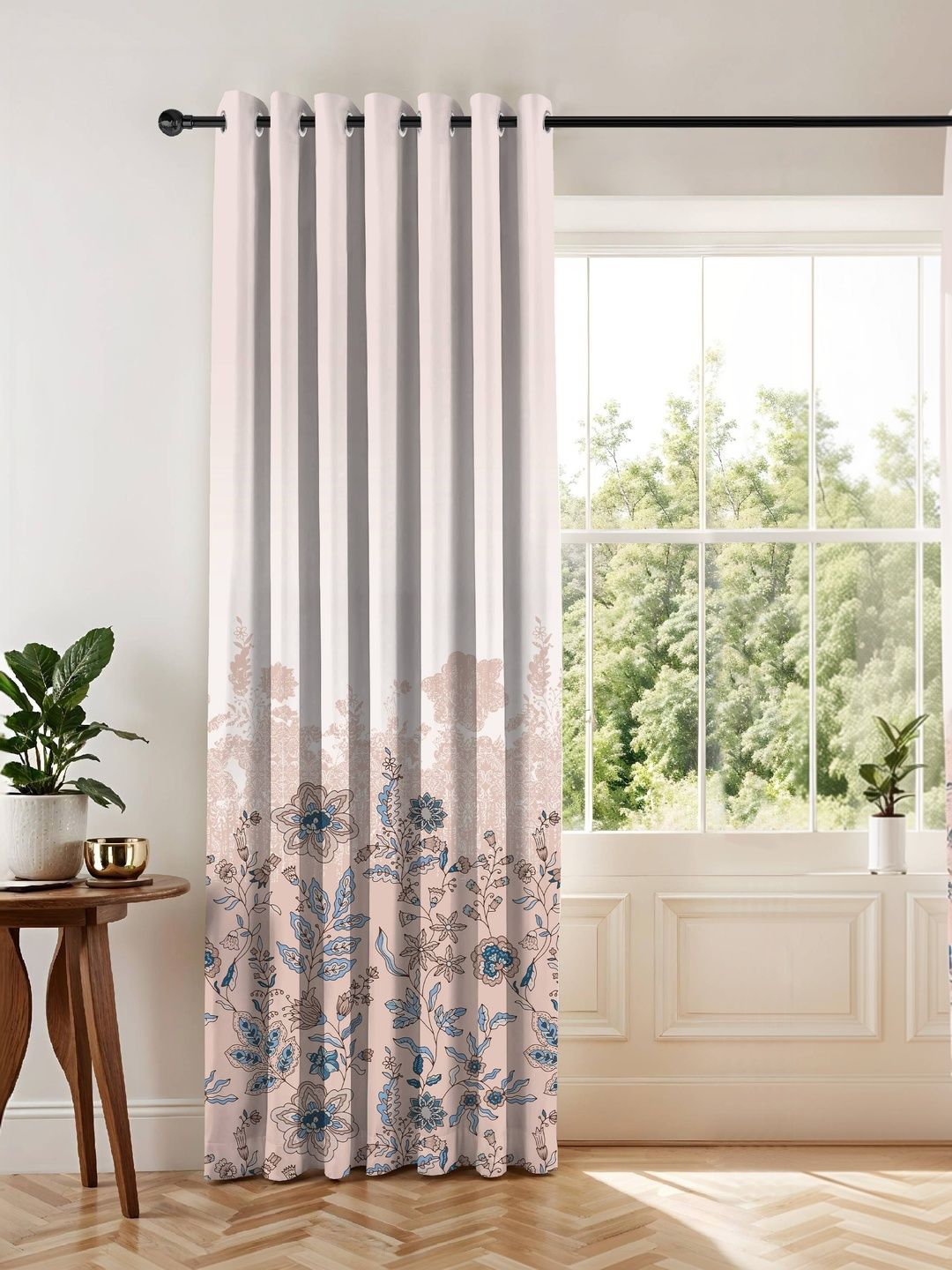 CASABLEU CASABLEU Beige Floral Room Darkening Long Door Curtain