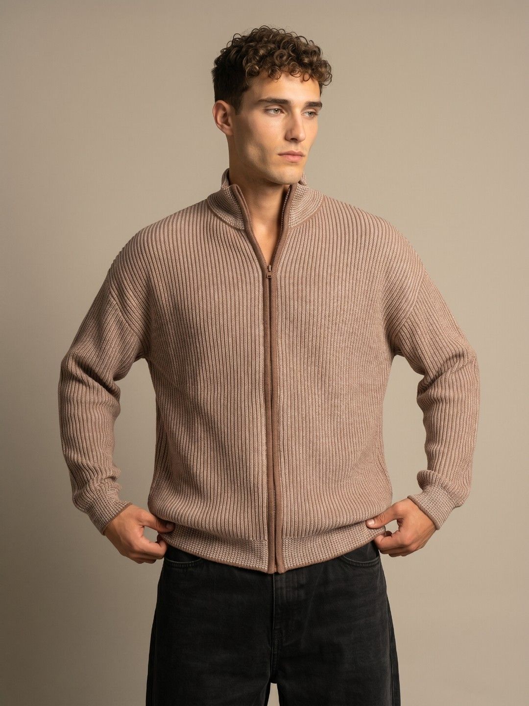 glitchez glitchez Striped High Neck Knitted Cardigan