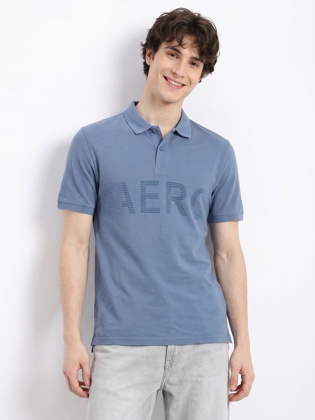 Aeropostale Brand Logo Printed Polo Collar Pure Cotton T-shirt