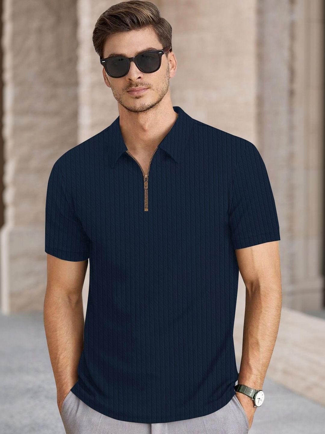 HERE&NOW Men Polo Collar T-shirt