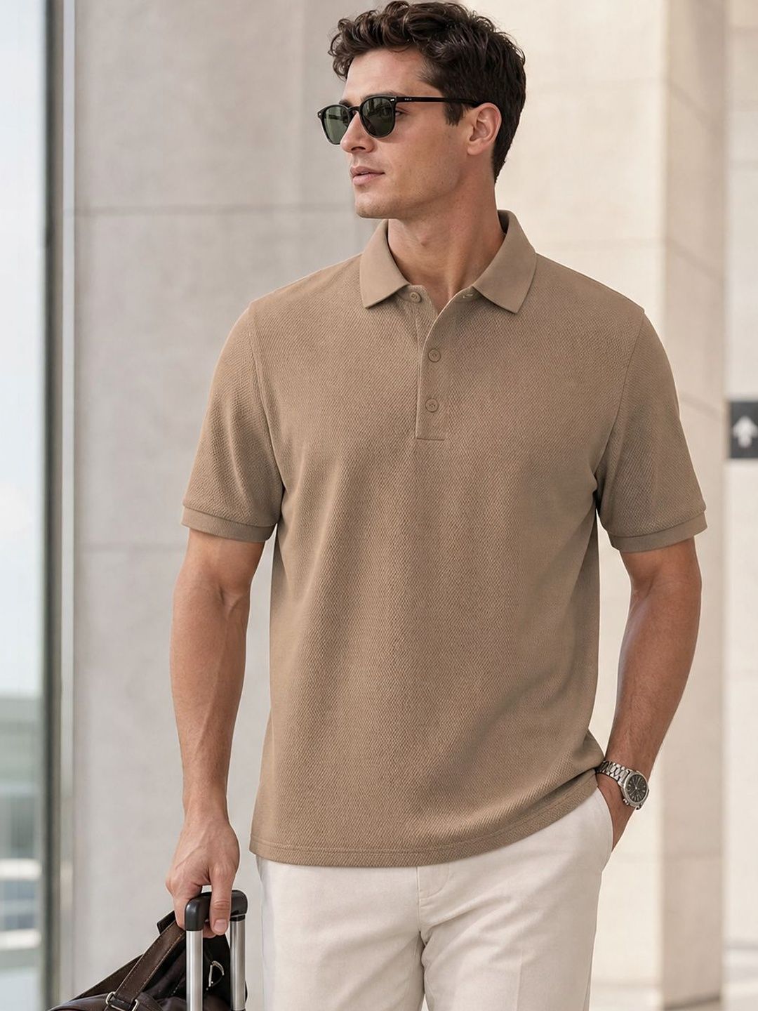 NOBERO Men Solid Cotton Polo Collar T-shirt