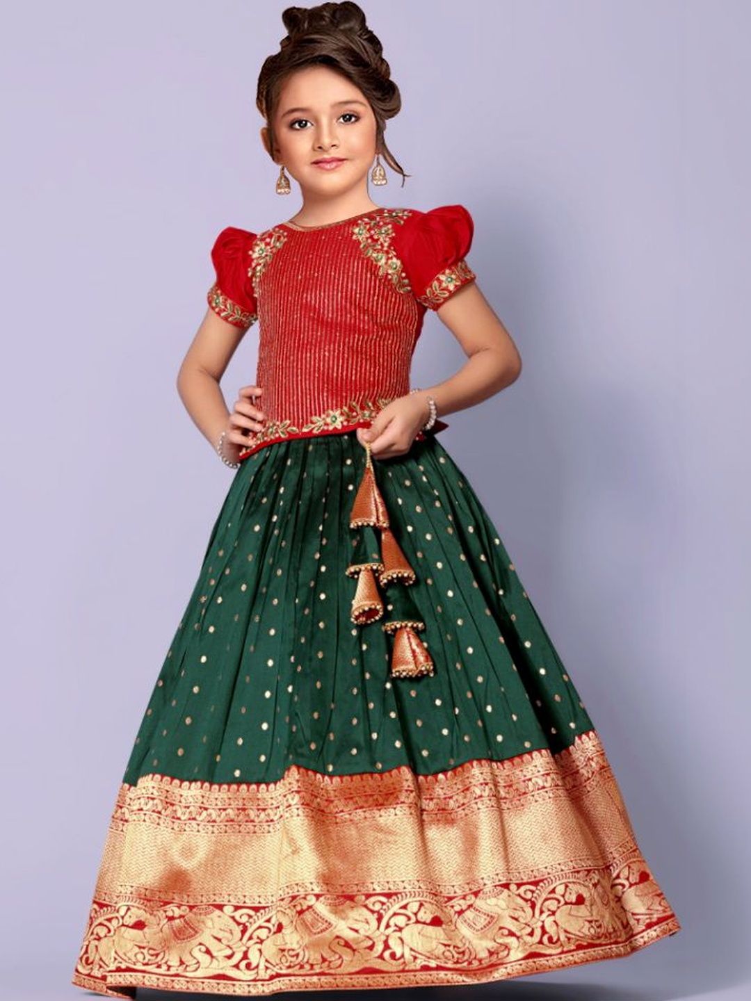 Wommaniya Impex Girls Embroidered Ready to Wear Lehenga &