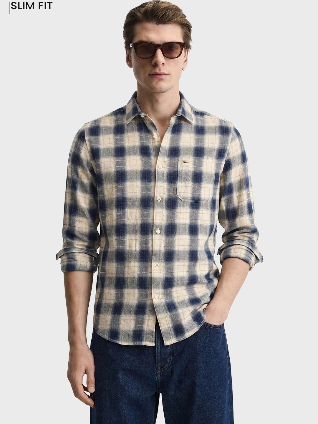The Indian Garage Co Men Slim Fit Gingham Checks Checked Casual Shirt