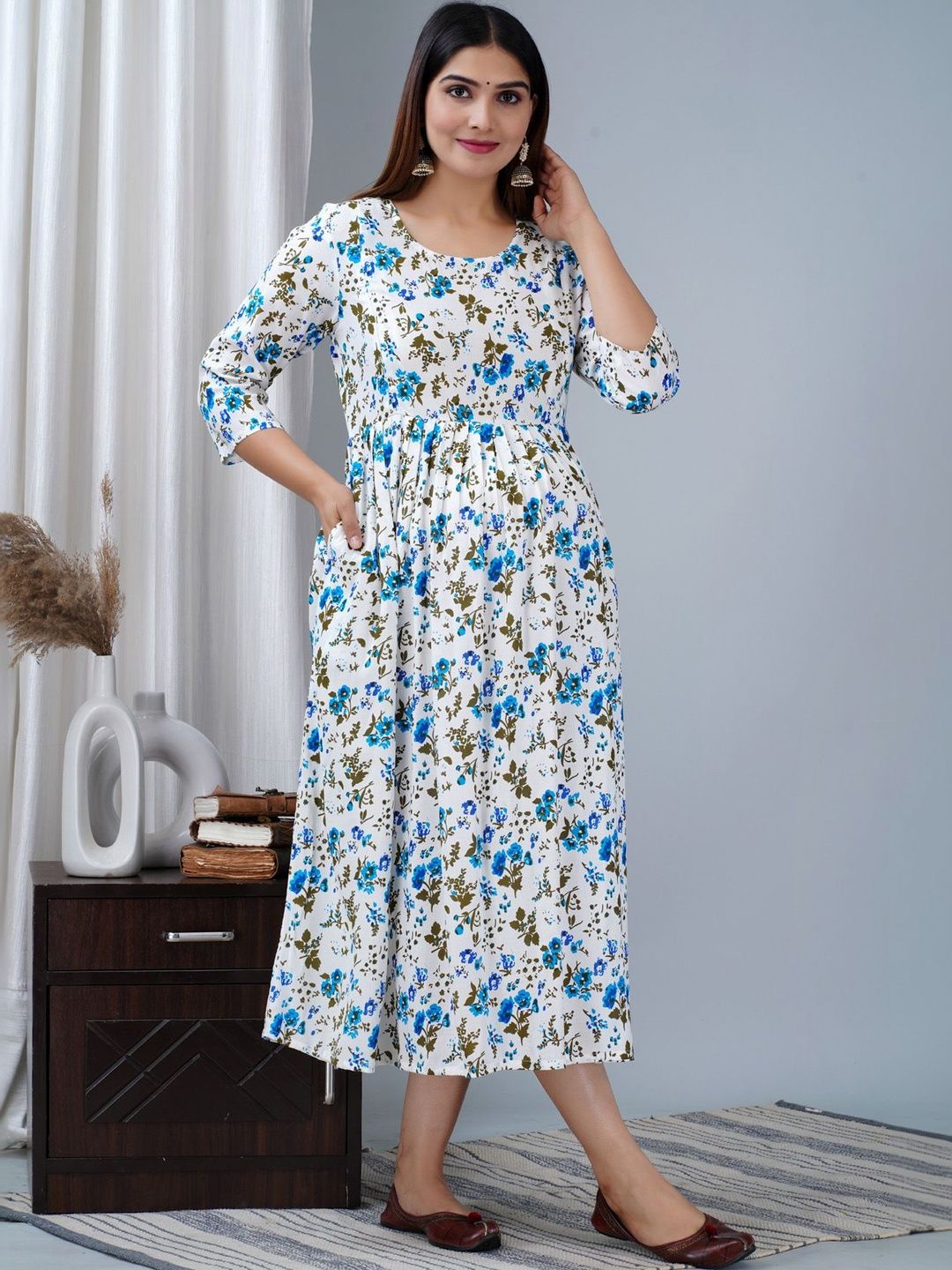 yaltas Floral Print Maternity A-Line Midi Dress