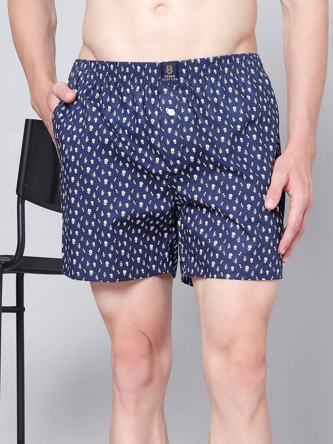 URBAN SCOTTISH Pack Of 2 Printed Pure Cotton Boxers With Side Pockets