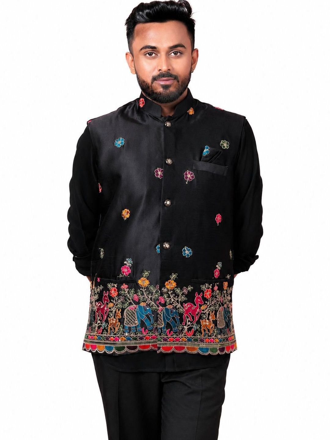 Varbandhan Men Open Front Jacket with Embroidered