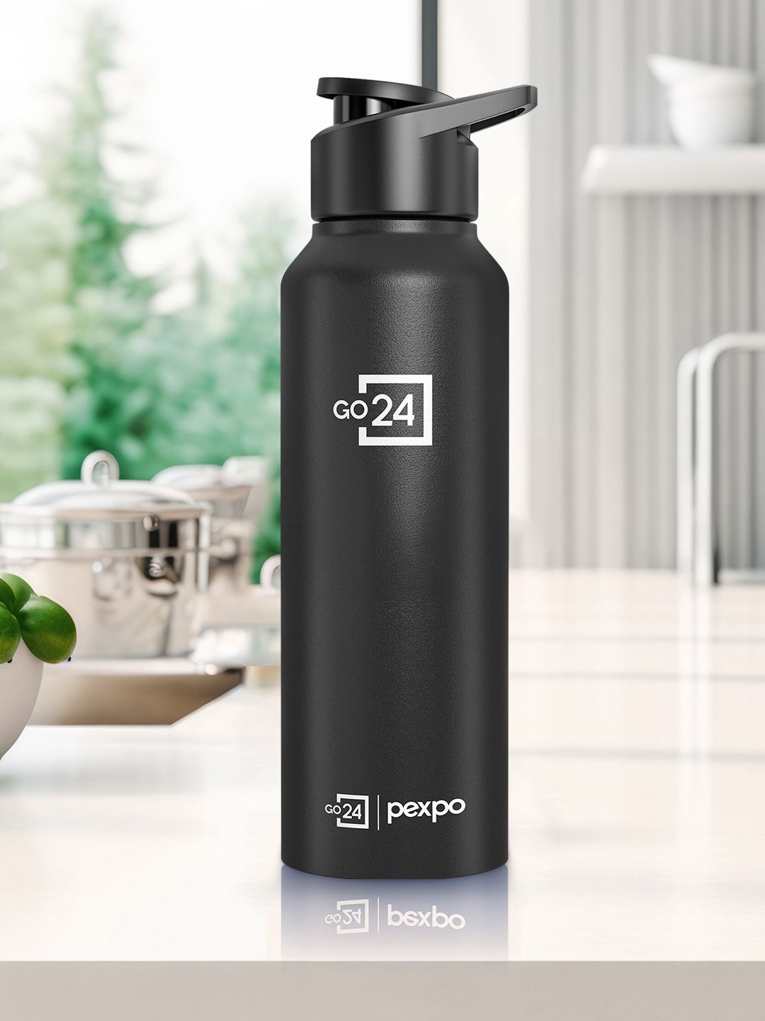 Go24 Chromo-Xtreme Black Solid Stainless Steel Single Wall Vacuum Water Bottle - 750ml