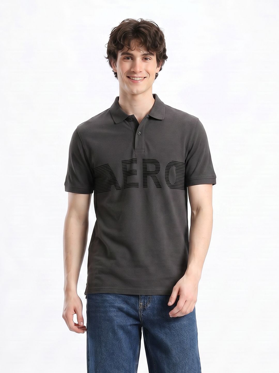 Aeropostale Brand Logo Printed Polo Collar Pure Cotton T-shirt