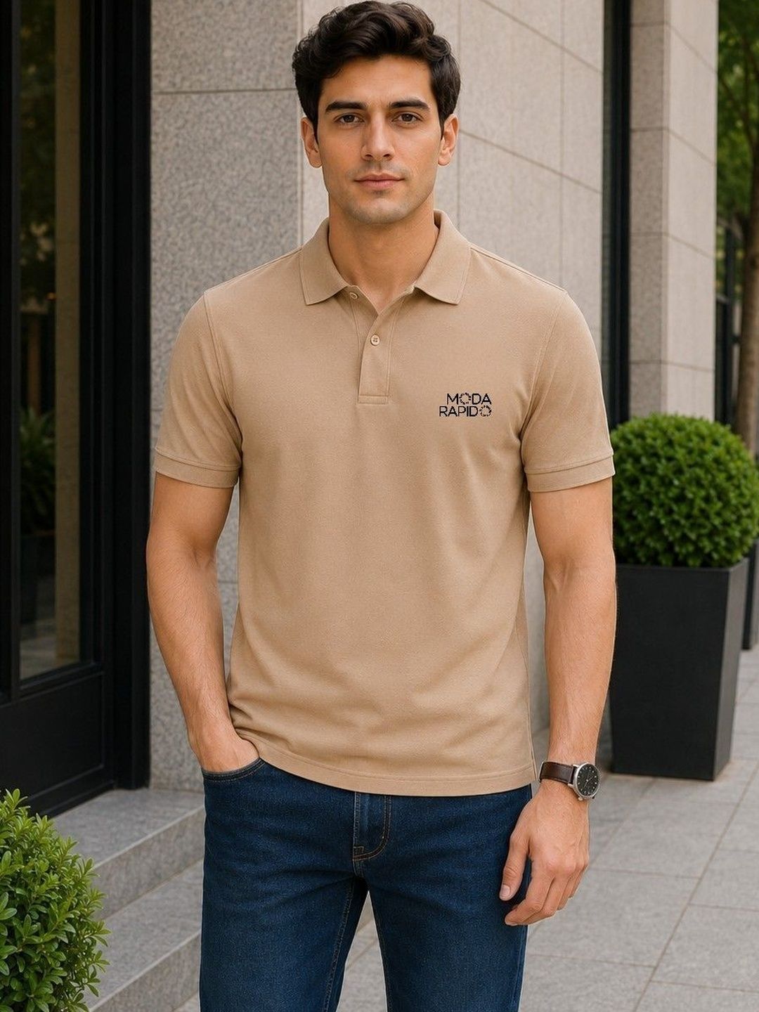 Moda Rapido Men Brand Logo Polo Collar T-shirt