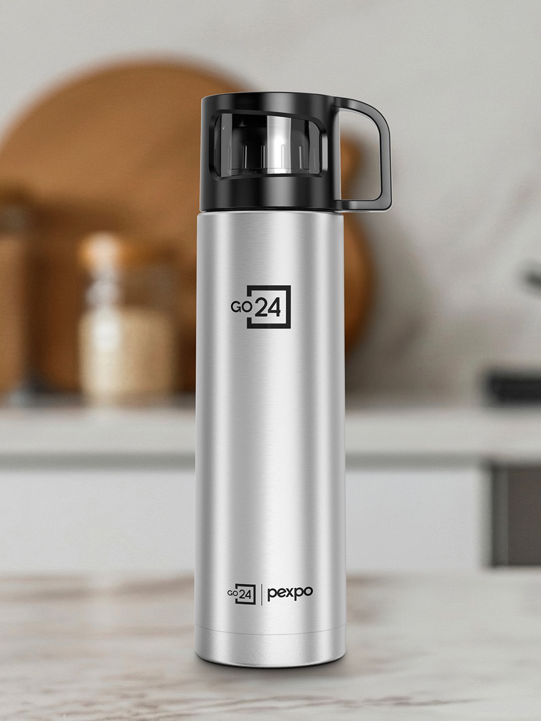 Go24 Ferrero Silver Stainless Steel Double Wall Vacuum Flask - 1L