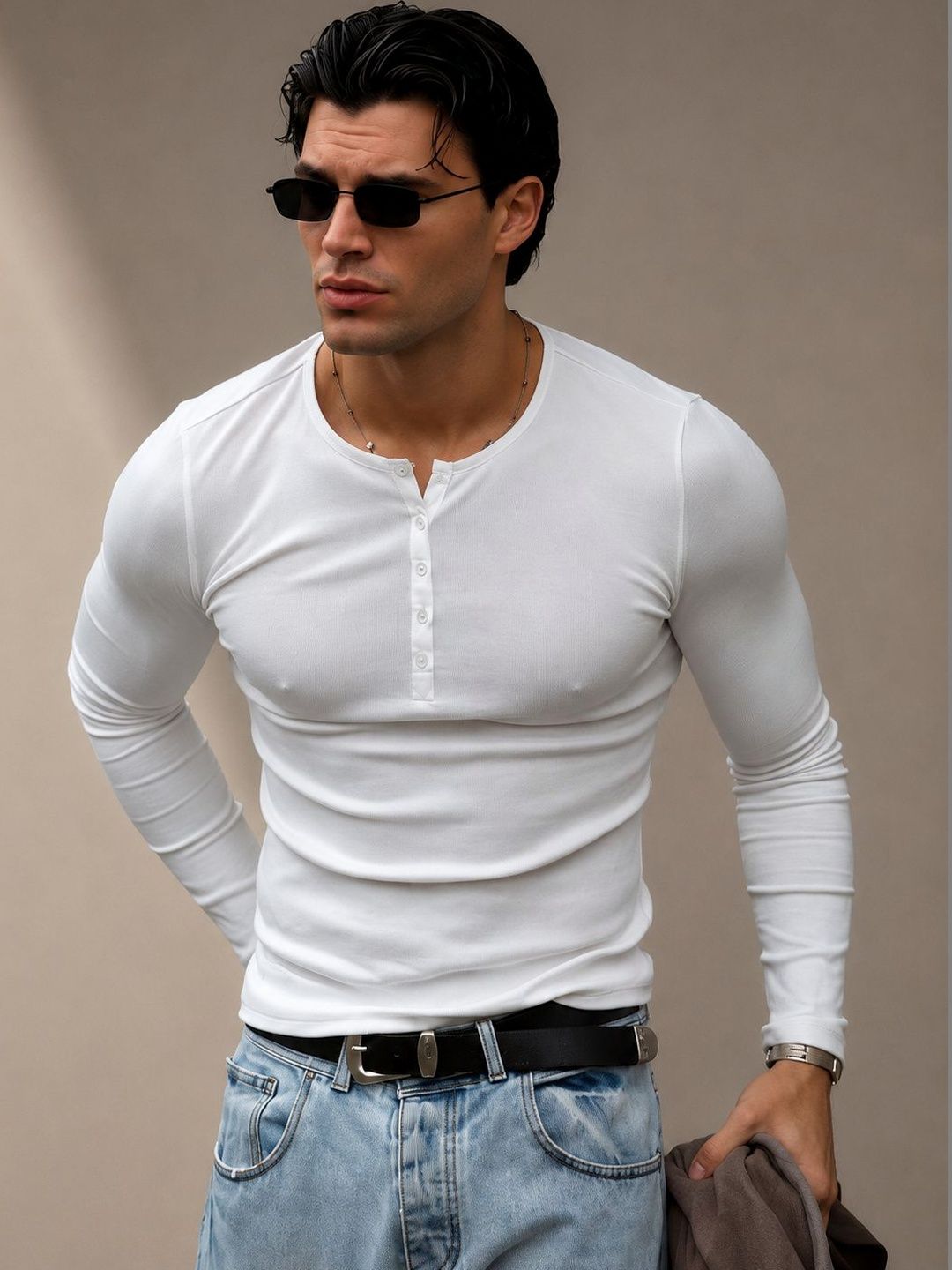 YUTA Men Henley Neck T-shirt