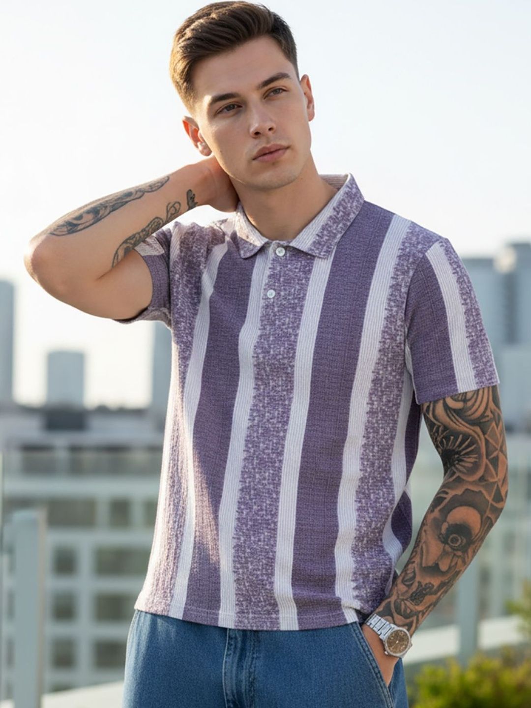 Kook N Keech Men Striped Polo Collar T-shirt