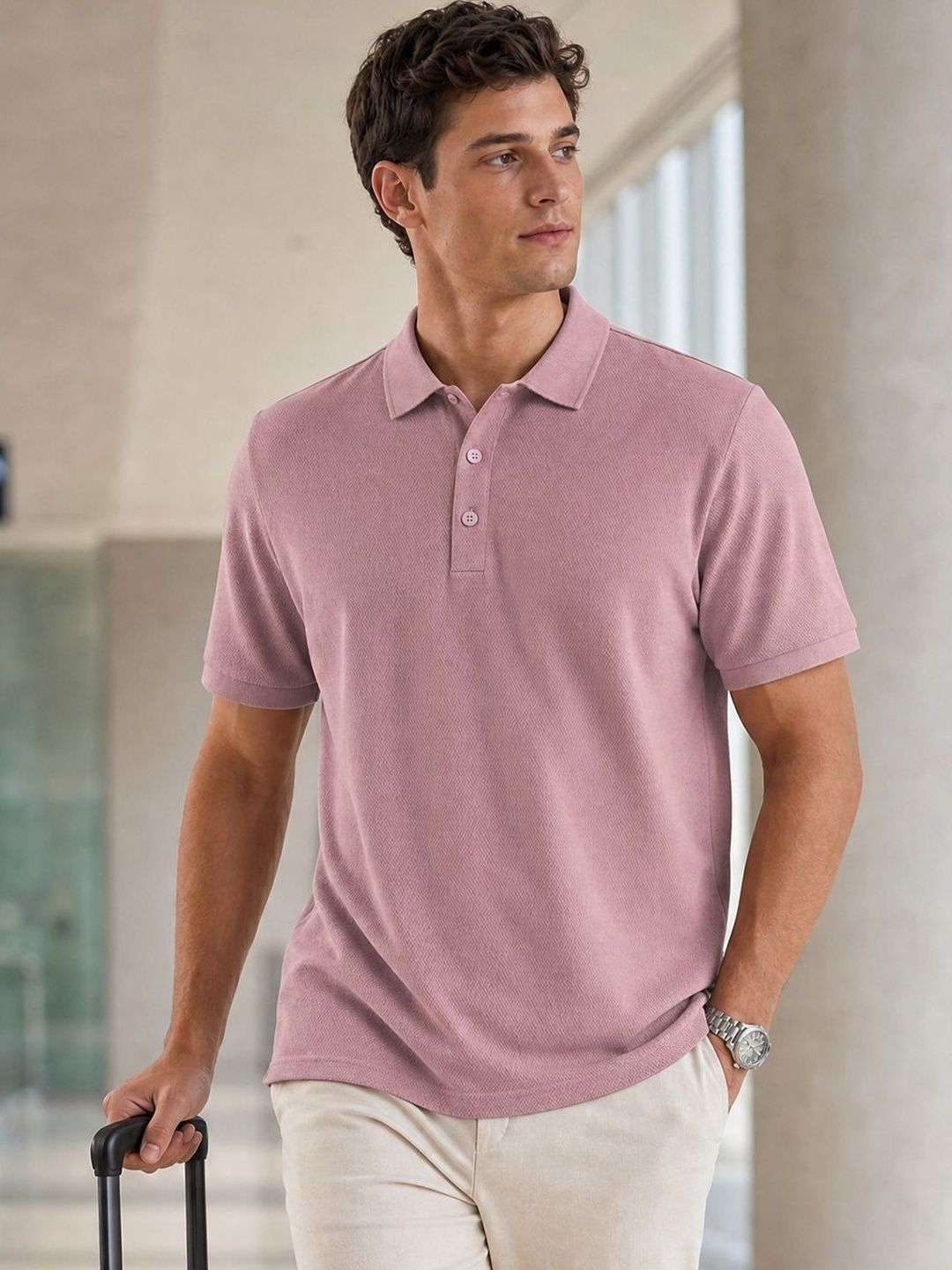 NOBERO Men Solid Cotton Polo Collar T-shirt