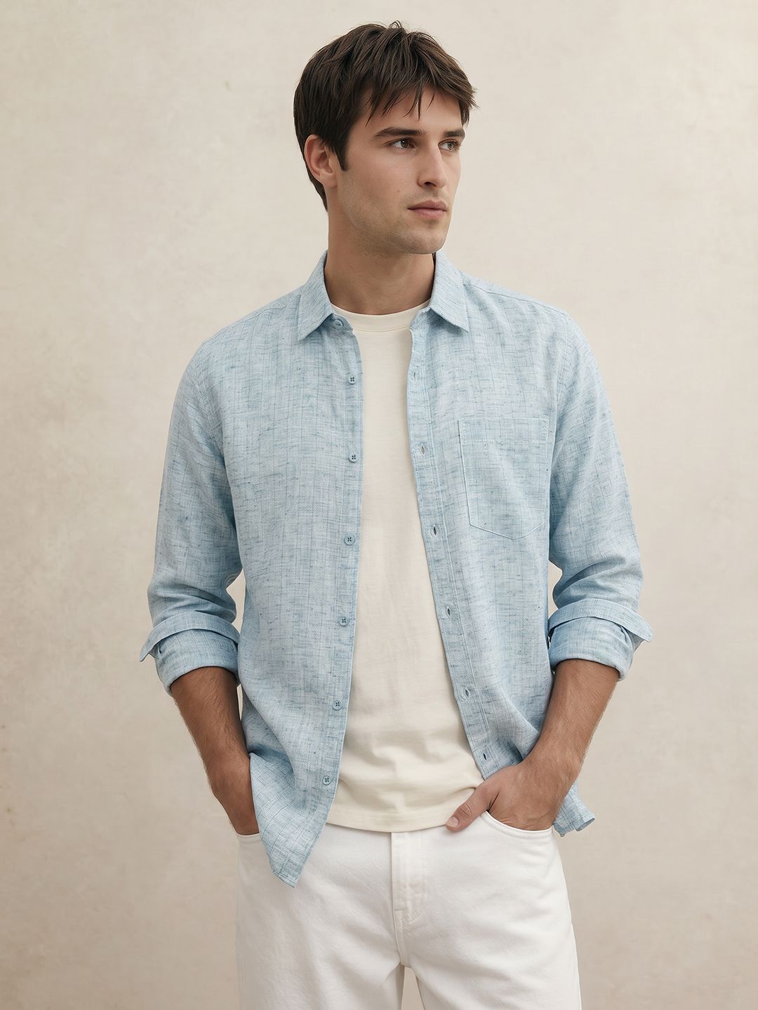 THE SHIRT CODE Spread Collar Casual Shirt