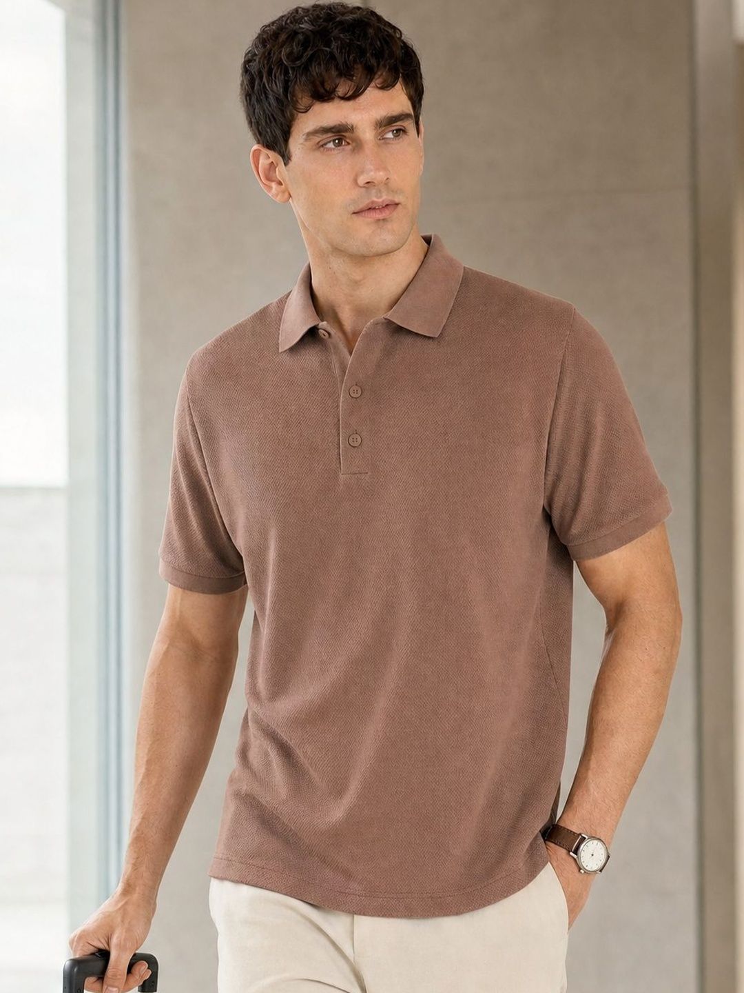NOBERO Men Solid Polo Collar Cotton T-shirt