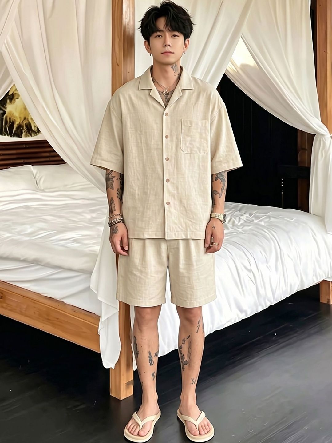 StyleCast x Revolte StyleCast x Revolte Solid Shirt With Shorts Set