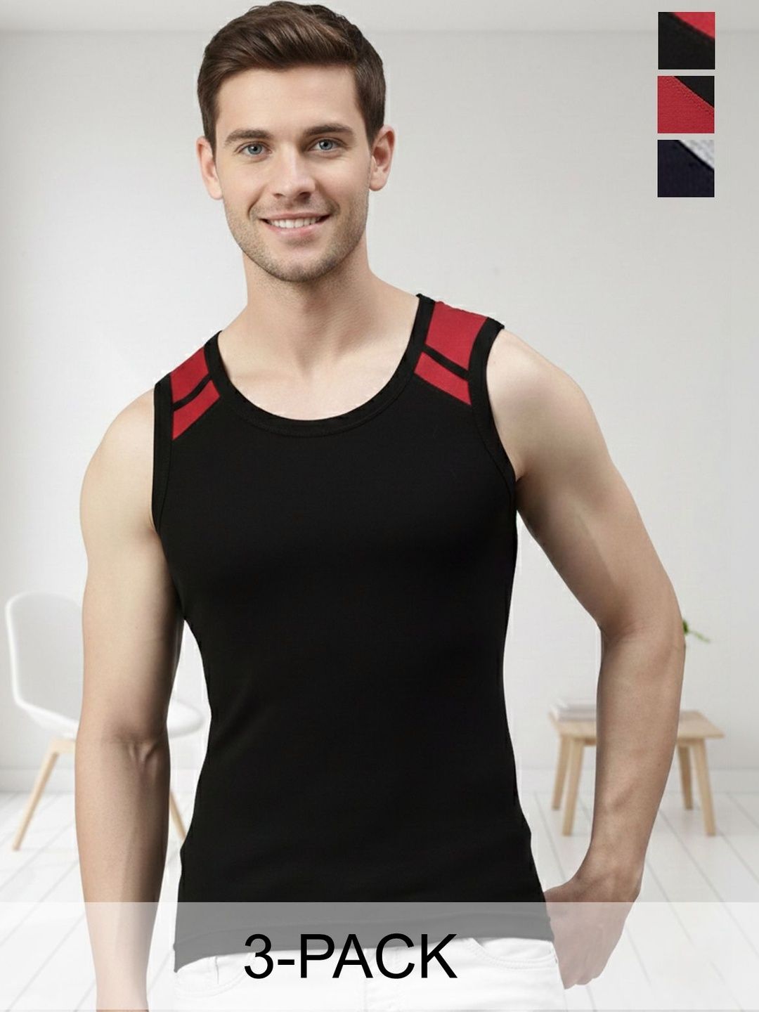 Lux Cozi Pack Of 3 Assorted Pure Cotton Innerwear Vests COZI_XYLO_888_COL_3PC