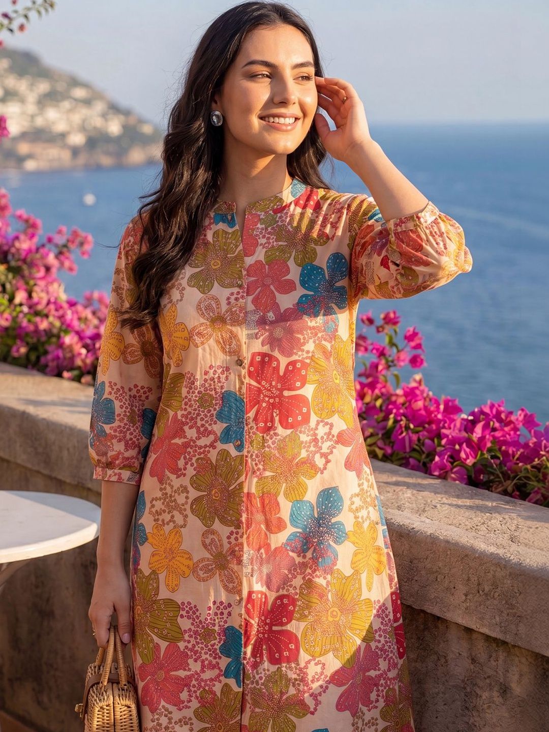 Indo Era Women Floral Printed Regular Pure Cotton Kurta with Trousers