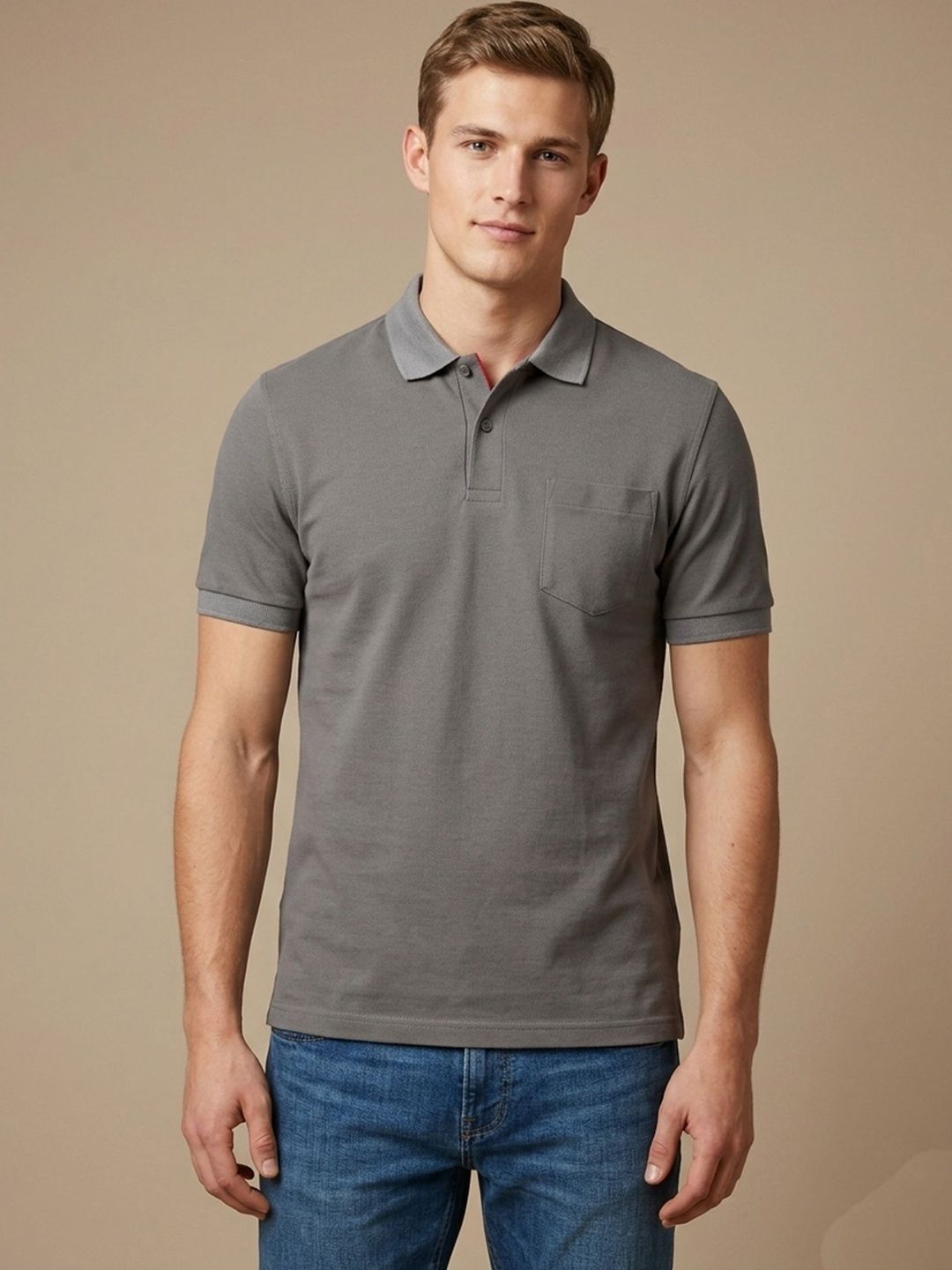 Roadster Men Polo Collar Pure Cotton Pockets T-shirt