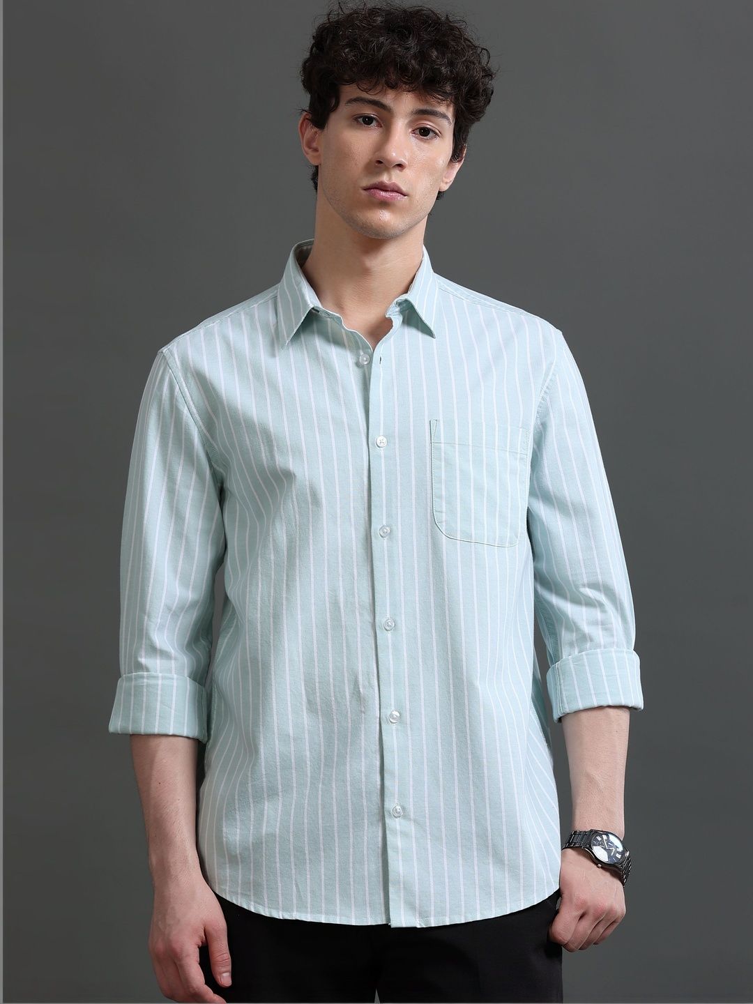 British Club Men Smart Slim Fit Striped Casual Shirt