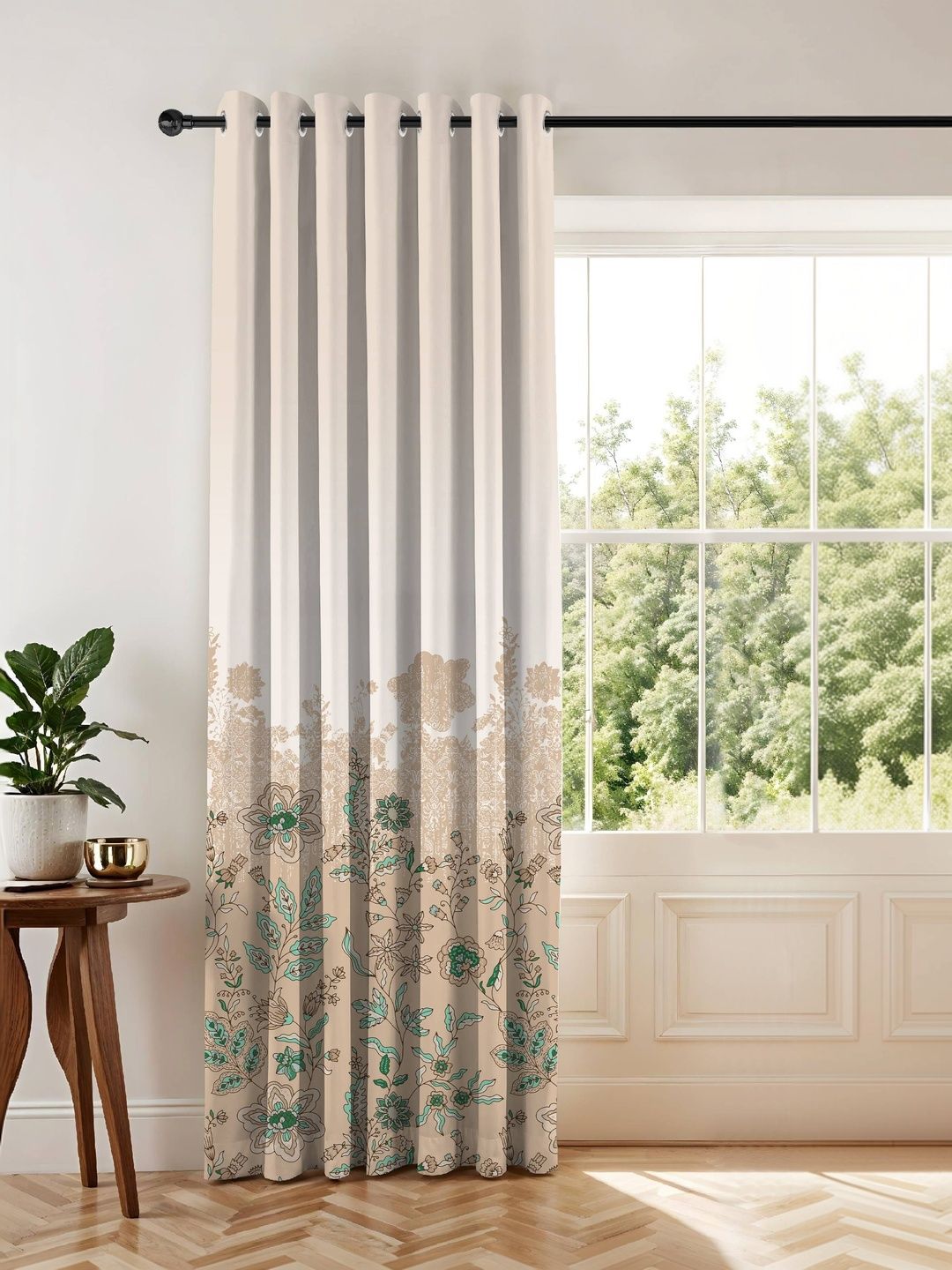 CASABLEU CASABLEU Beige Floral Room Darkening Long Door Curtain