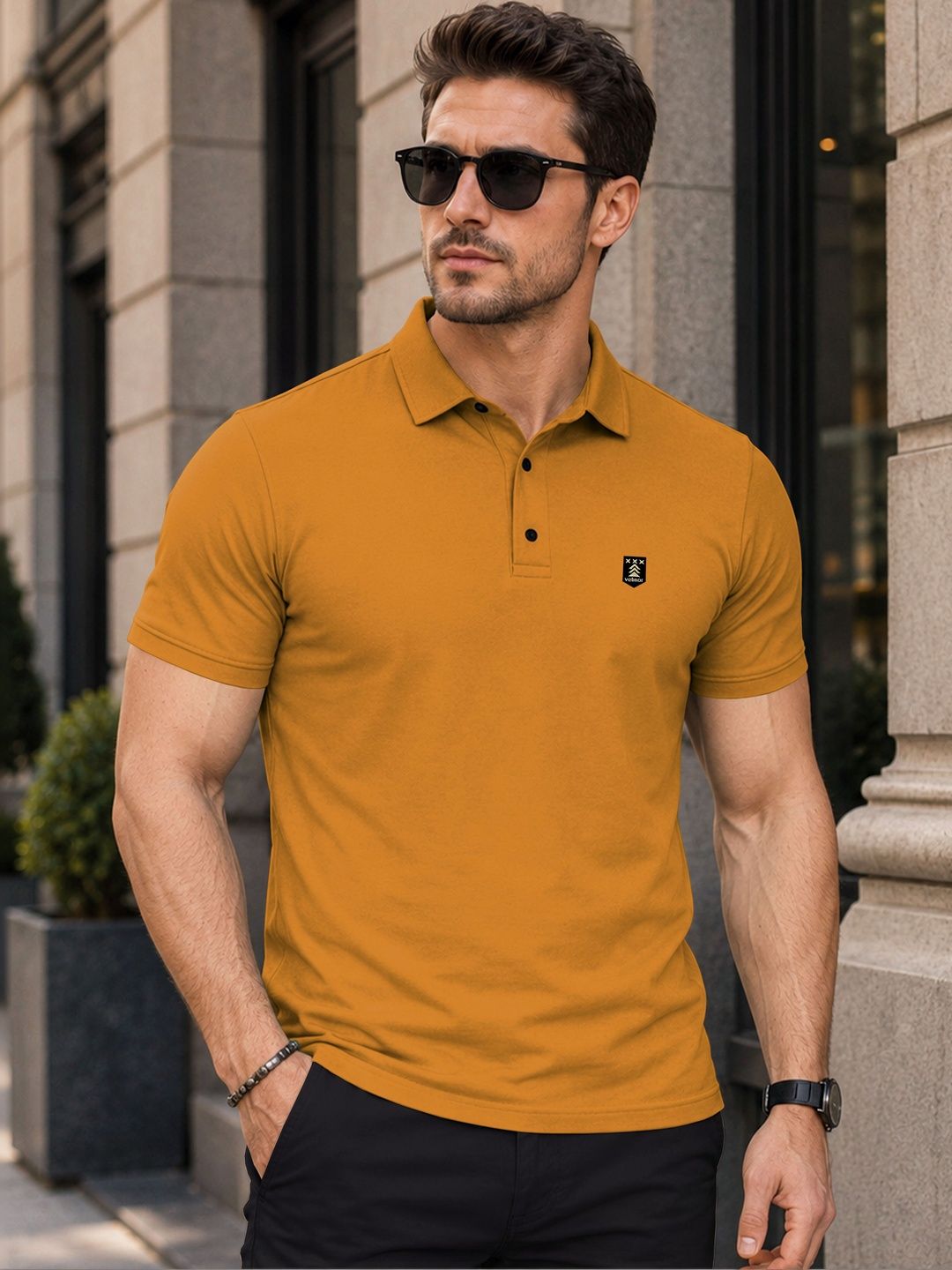 VeBNoR Men Solid Polo Collar T-shirt