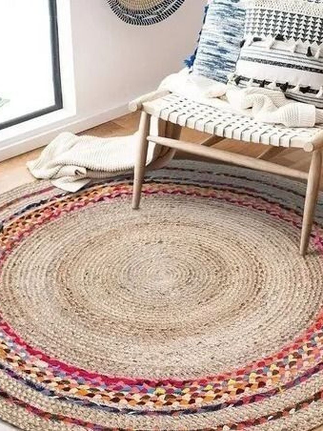 Siya Textiles Siya Textiles 2Pcs Beige & Blue Textured Round Anti-Skid Carpets