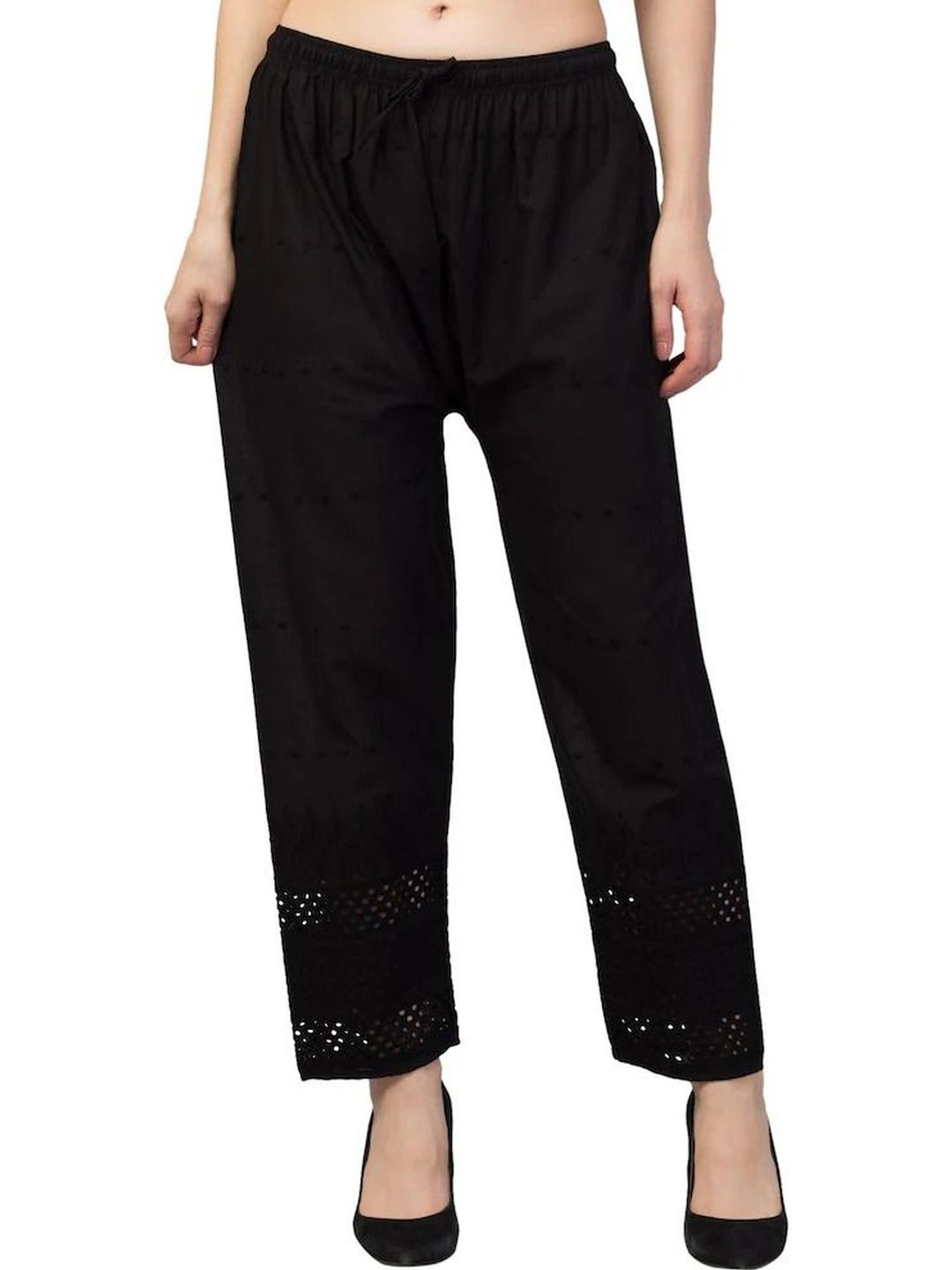 OMAYA Women Embroidered Knitted Cropped Ethnic Palazzos