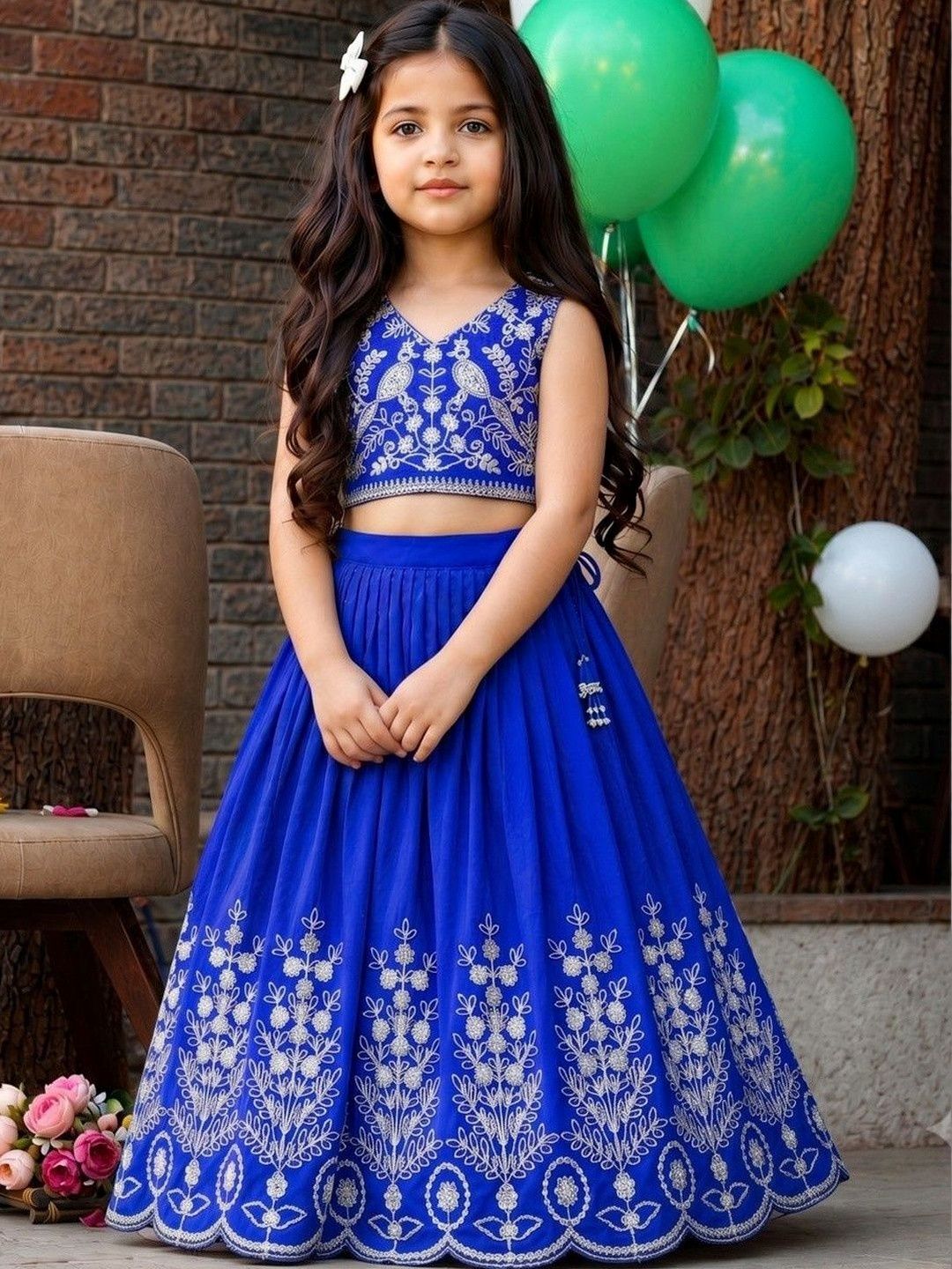 Sangria Girls Embroidered Thread Work Ready to Wear Lehenga & Blouse With Dupatta