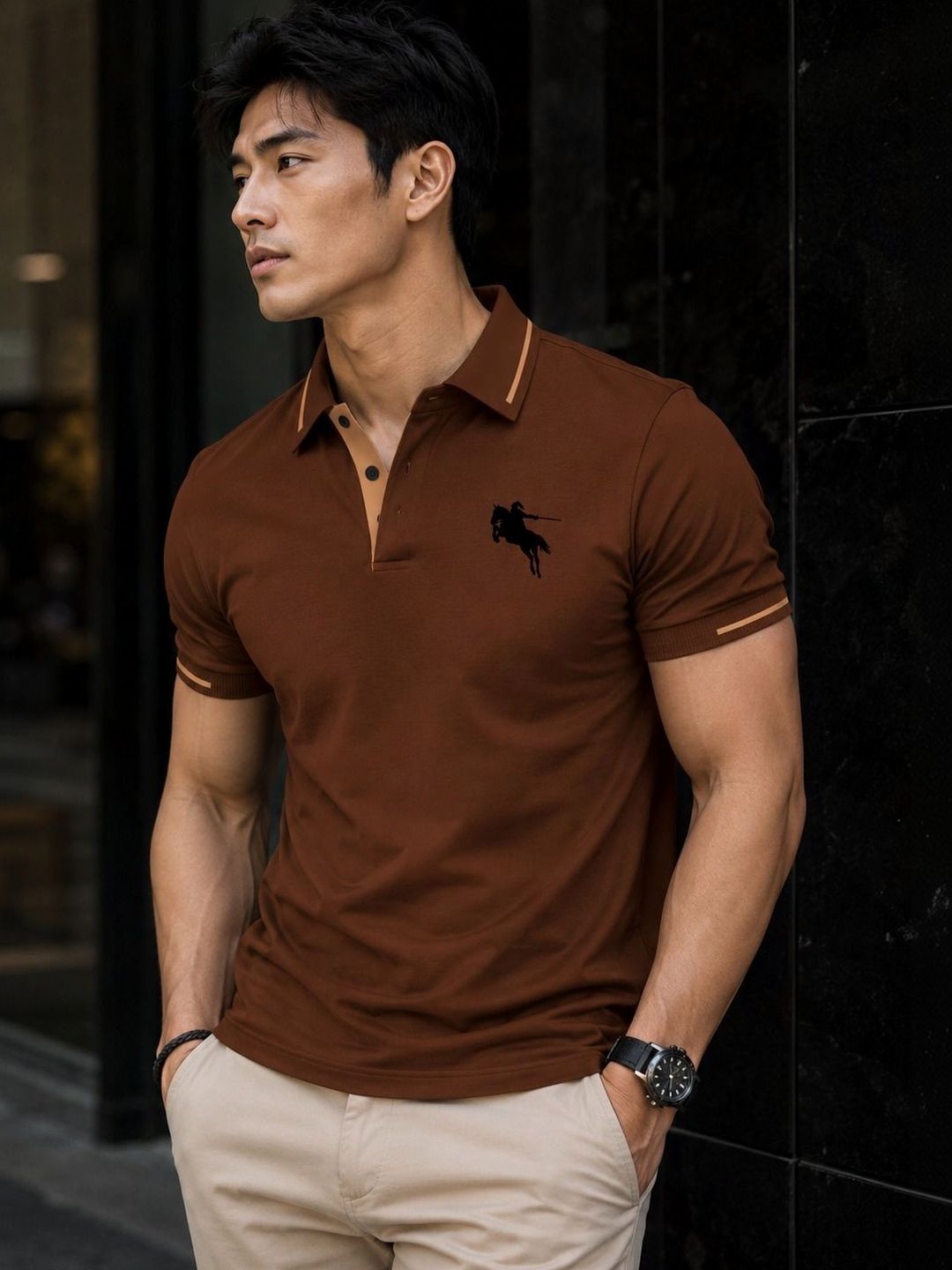 VOOTER Men Brand Logo Printed Polo Collar T-shirt