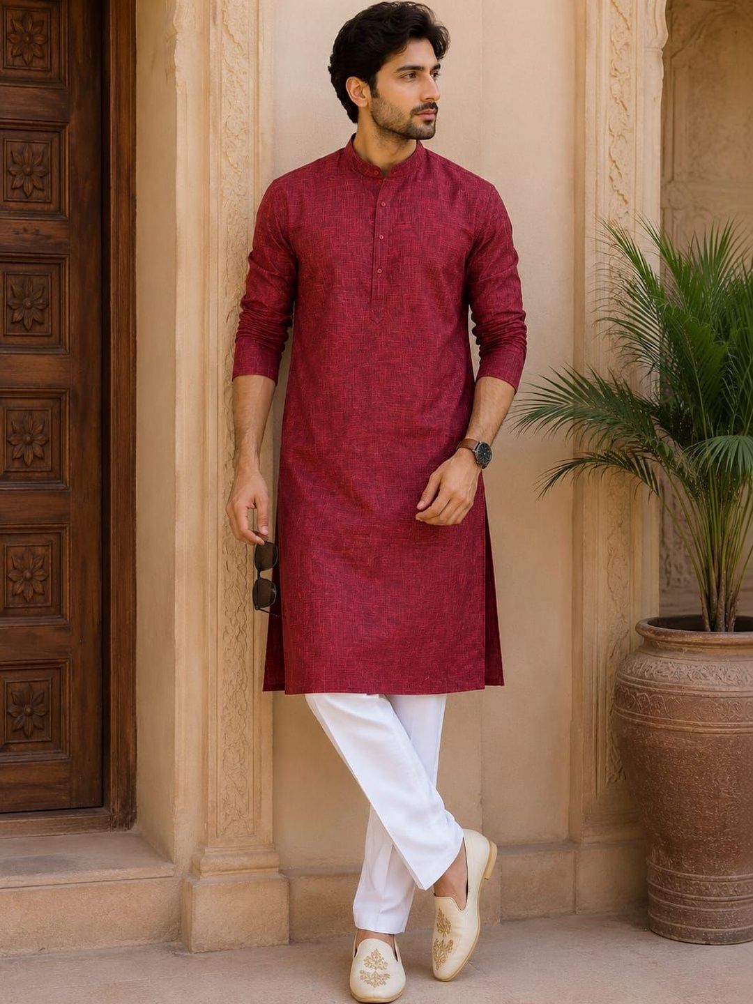Jagdish Garments Men Mandarin Collar Pure Cotton Straight Kurta