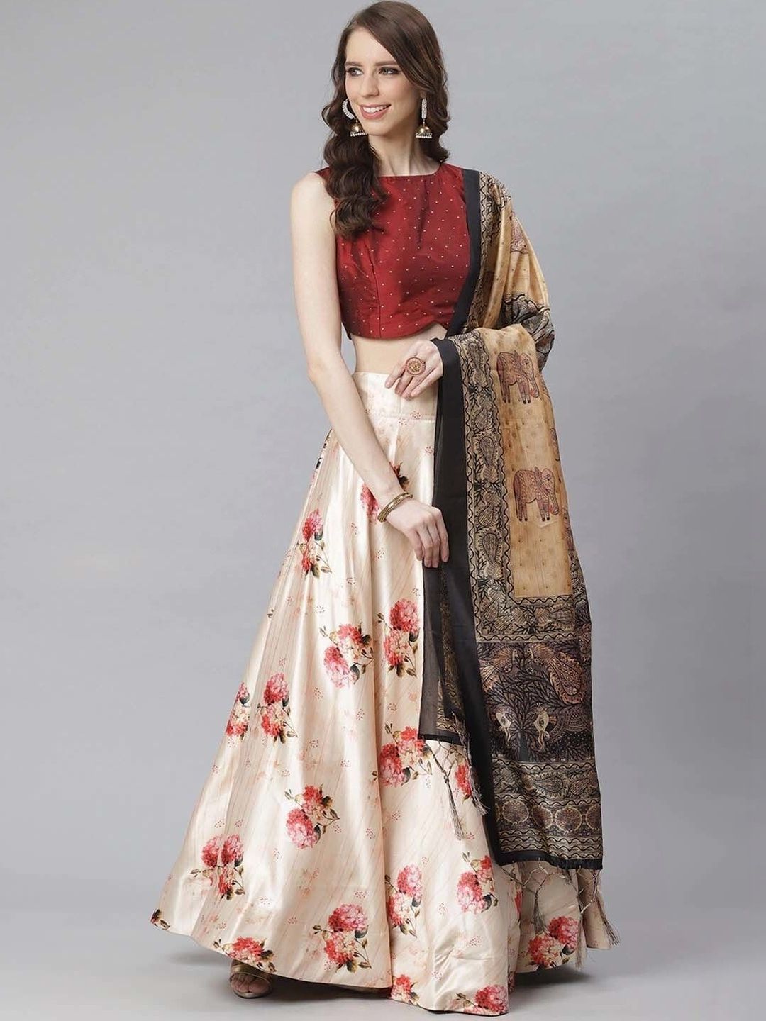 KAHIRAA WHOLETEX Printed Semi-Stitched Lehenga & Unstitched Blouse With Dupatta