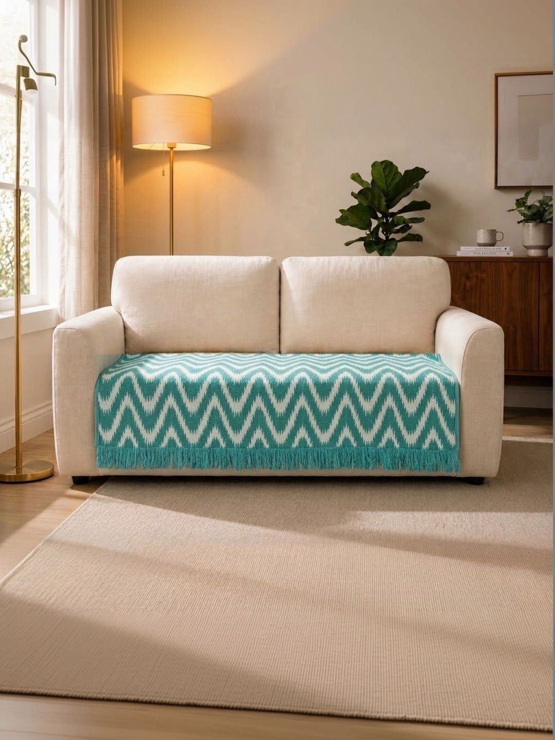 Saral Home Saral Home Teal Printed Cotton Blend 1 Piece Sofa Cover Without Arms