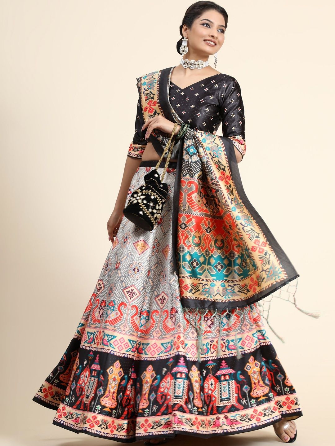 KAHIRAA WHOLETEX Printed Semi-Stitched Lehenga & Unstitched Blouse With Dupatta