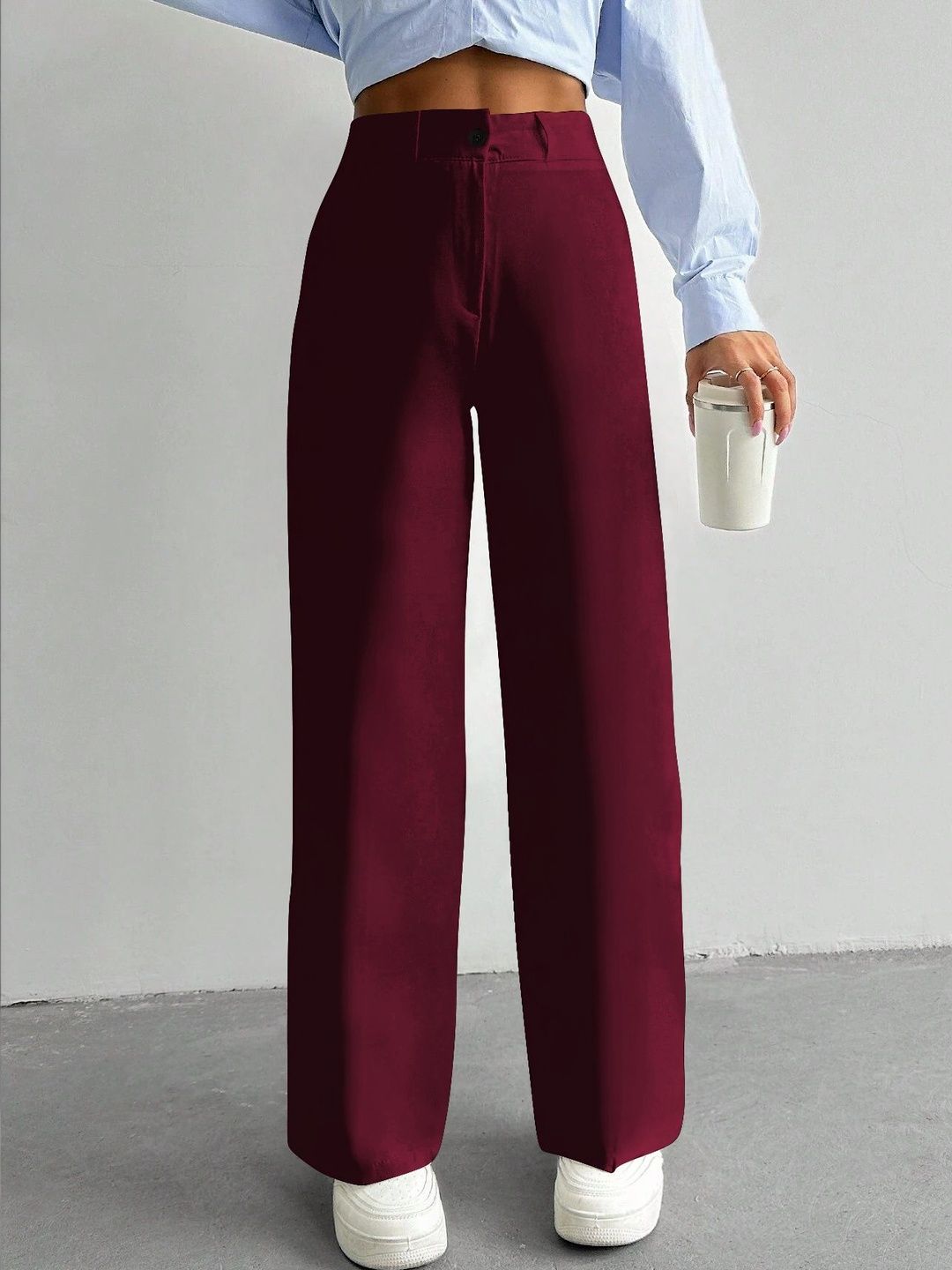TOOCHKI Women Straight Fit High-Rise Easy Wash Trousers