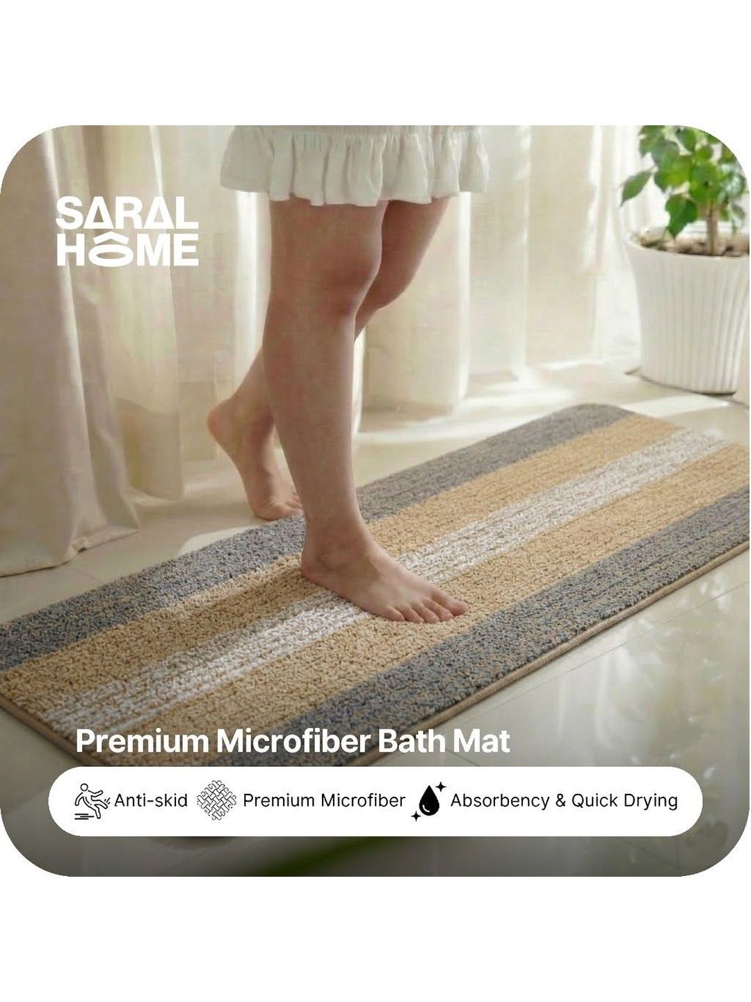 Saral Home Taupe-Colored Striped Microfiber Anti-Slip Multipurpose Runner