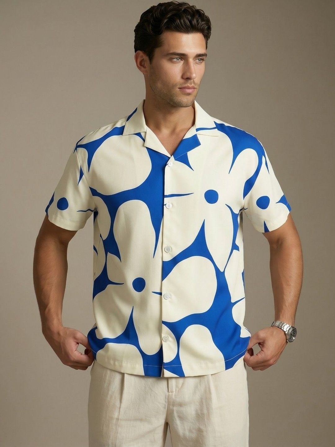 glitchez Men Standard Floral Sheer Printed Casual Shirt