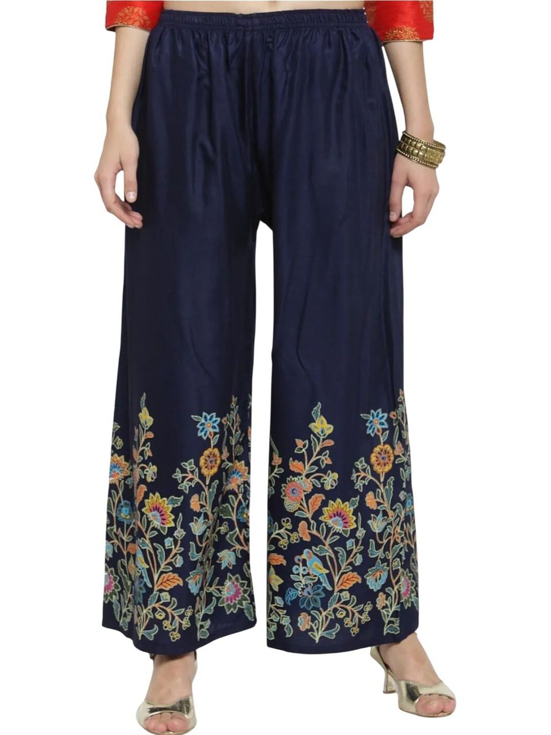 SMASUM Women Floral Printed Knitted Ethnic Palazzos