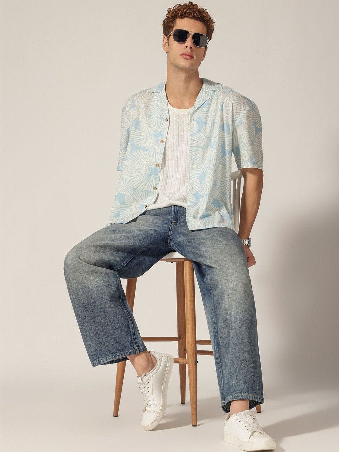 DENNISON DENNISON Floral Printed Drop Shoulder Oversized Comfort Casual Shirt