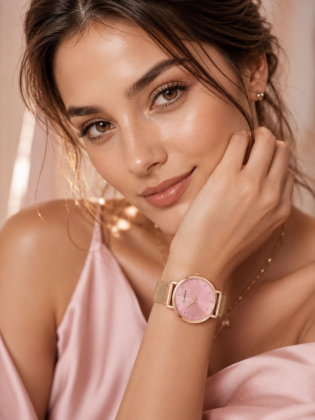 DressBerry X fwd Women Pink Dial & Rose Gold-Plated Straps Analogue Watch HOBDB-103-PK