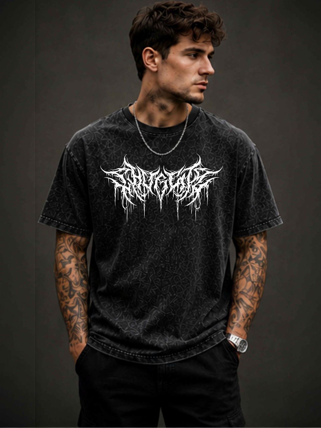 HIOR Men Printed Drop-Shoulder Sleeves T-shirt