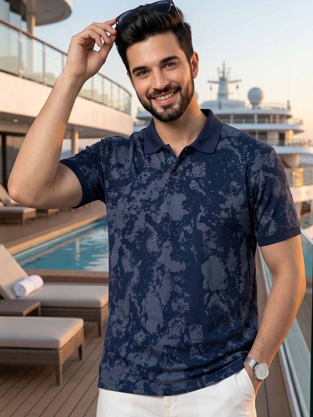 CLOUD COTTON Men Printed Polo Collar T-shirt