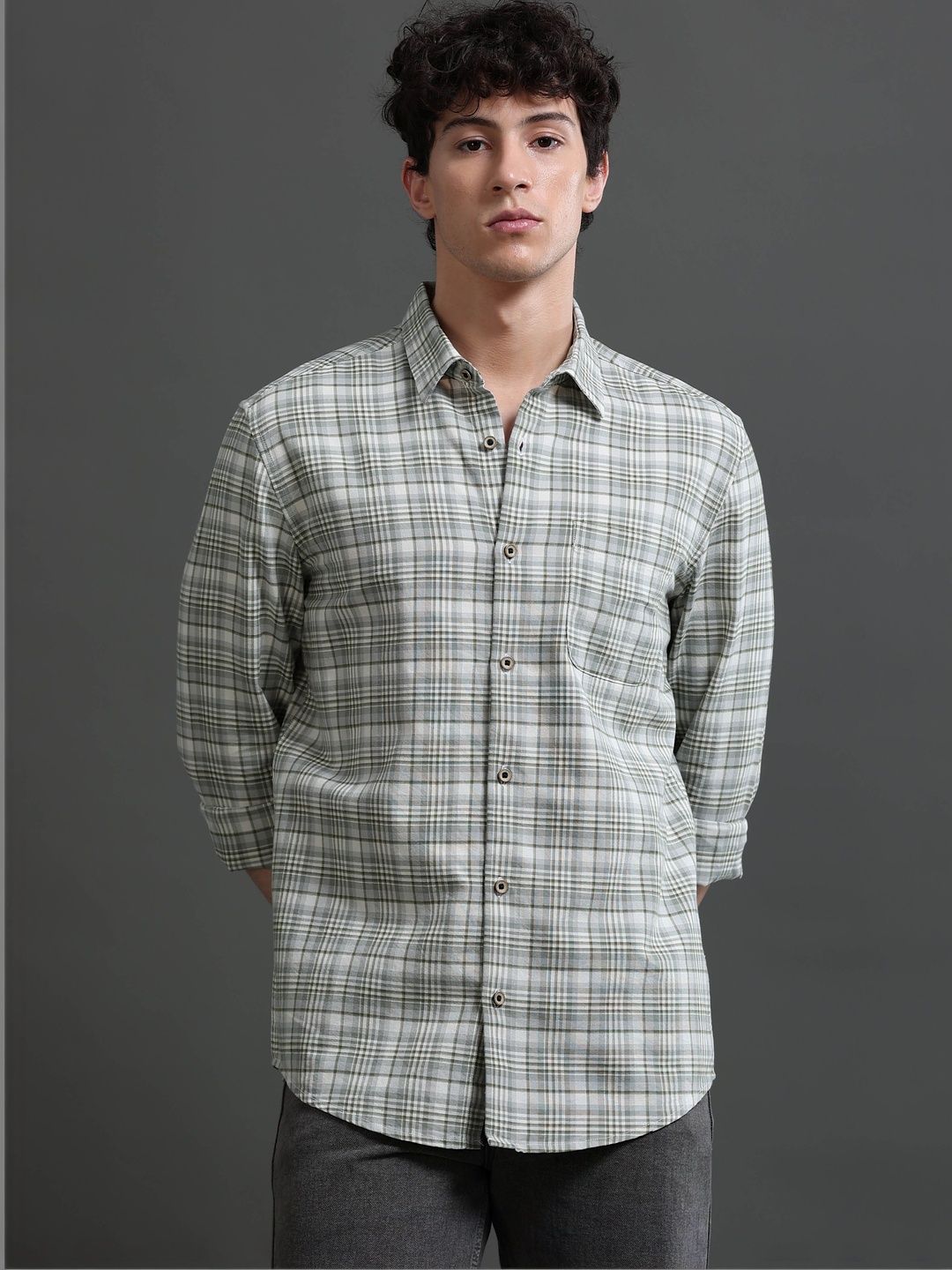 British Club Men Smart Slim Fit Checked Casual Shirt