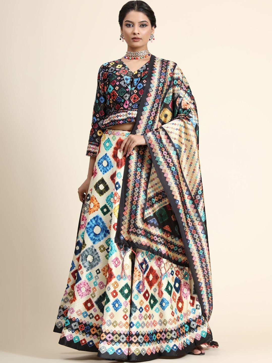 KAHIRAA WHOLETEX Printed Semi-Stitched Lehenga & Unstitched Blouse With Dupatta