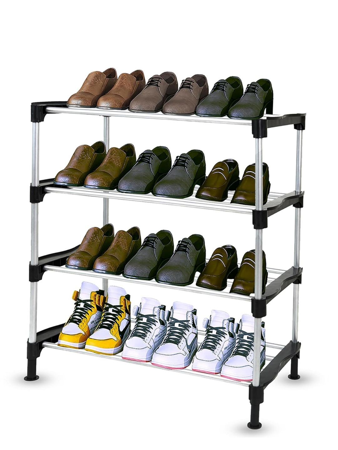 LEOPAX Black 4-Layer Shoe Rack With Wheels